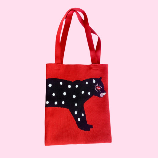 Polka Cat Knit Tote Bag