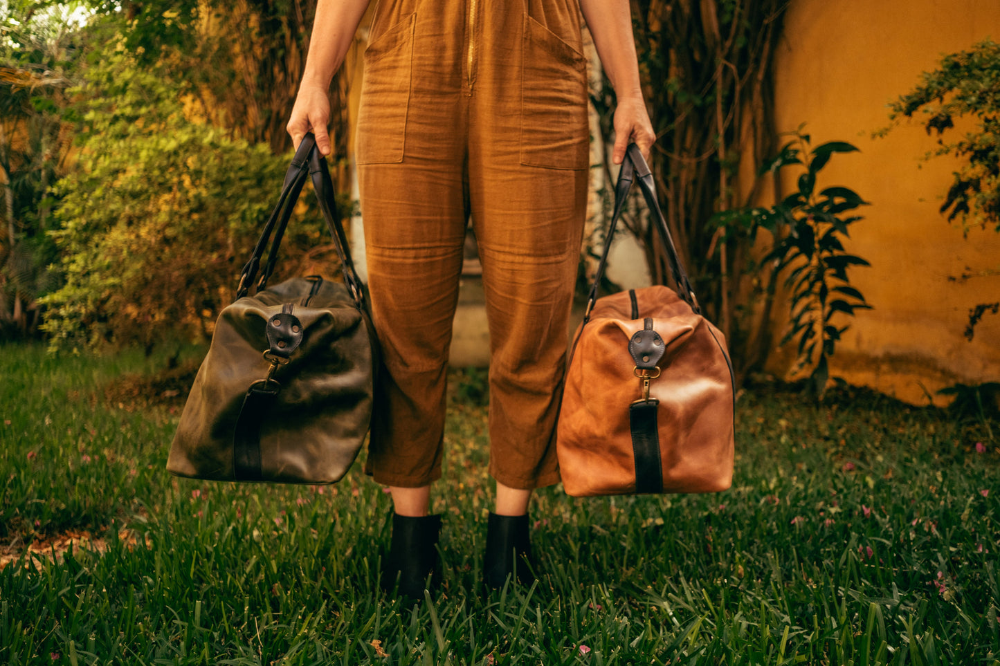 Leather Duffel - Green and Black