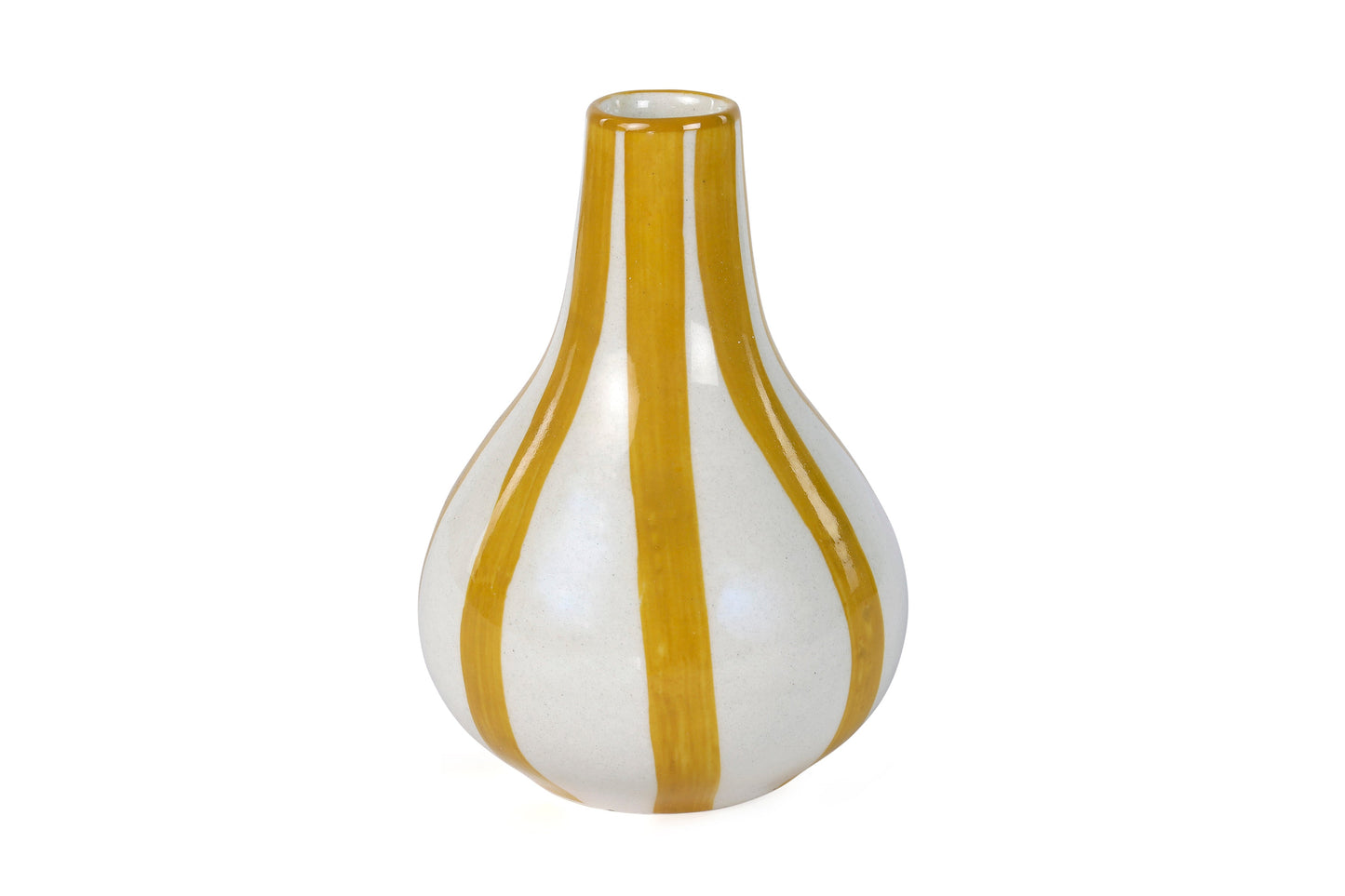 Ceramic Stripe  bud vase, Yellow-  3.5 x 3.5 x 4.75 Inches ( Set of 4 )