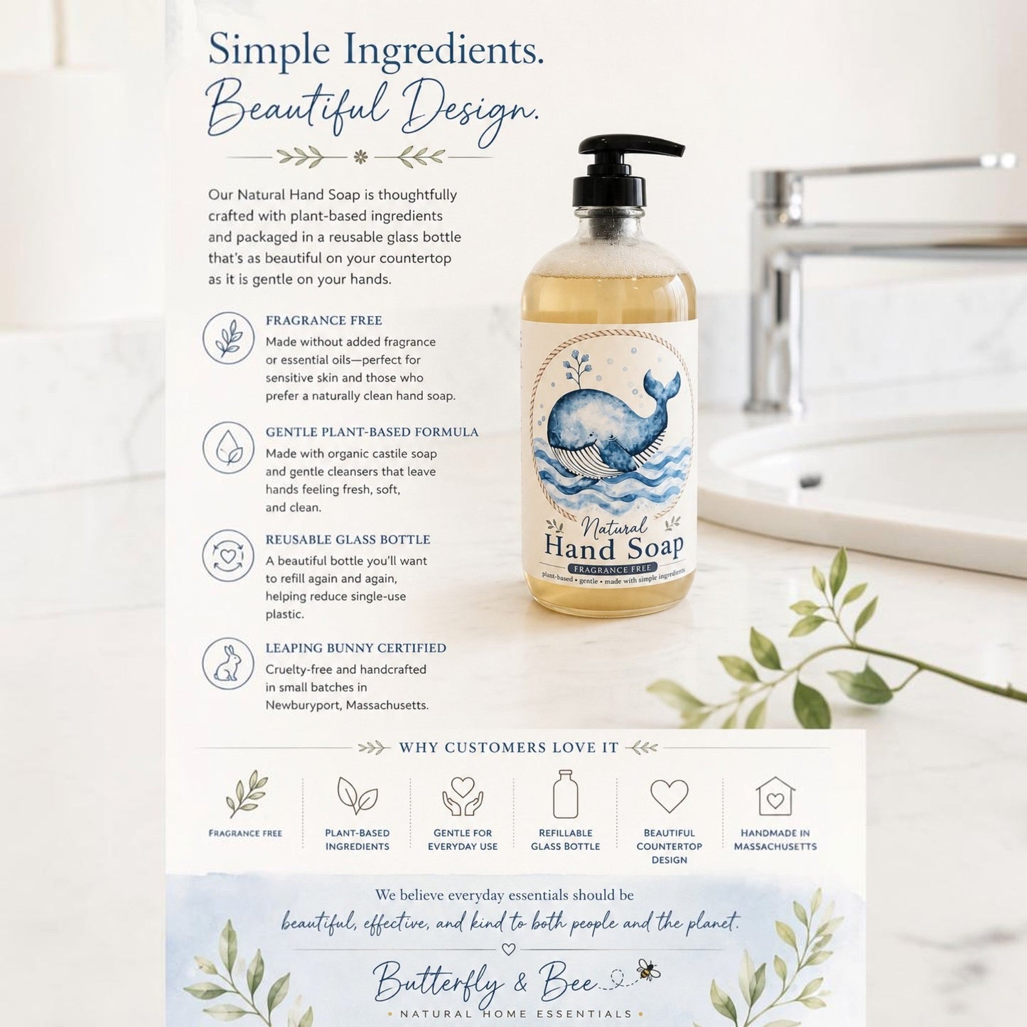 Natural Hand Soap in Glass Dispenser with Nautical Design