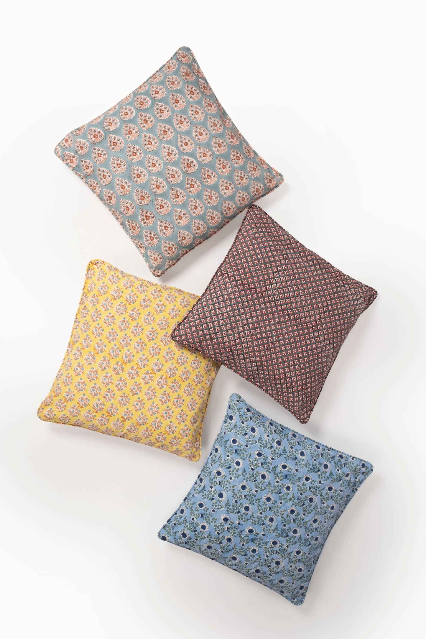 Holly & Berry Holiday Crimson Piped Blockprint Pillow Cover