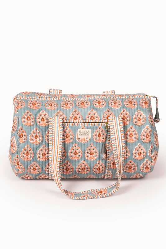 Terracotta Heirloom Buta Block Print Quilted Duffle Bag