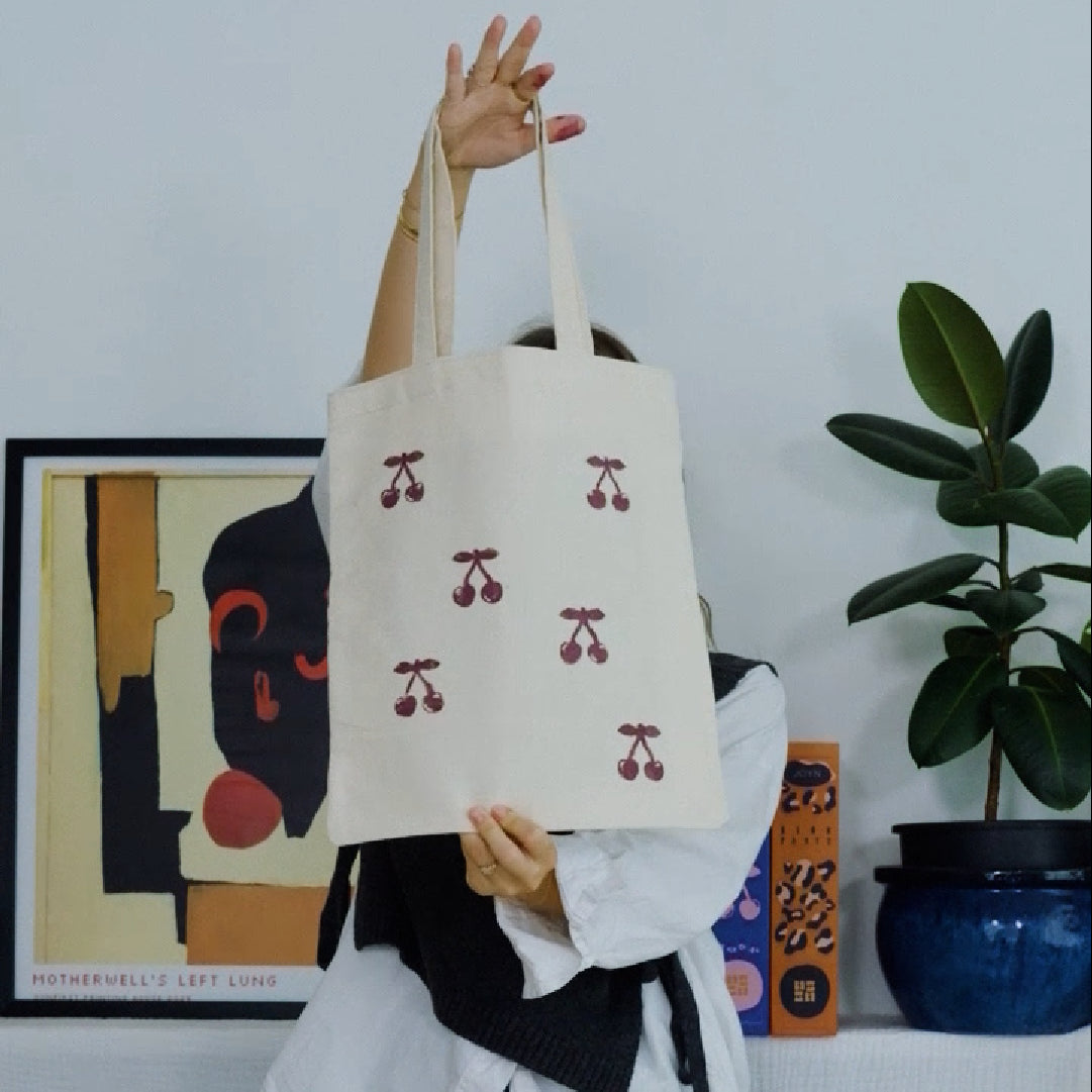 Block Printing Kit - Cherry Bow Print Tote Bag