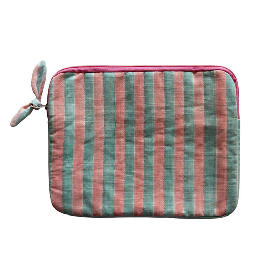 Quilted Cotton iPad Sleeve + Hand Block Printed Stripe Zip Pouch