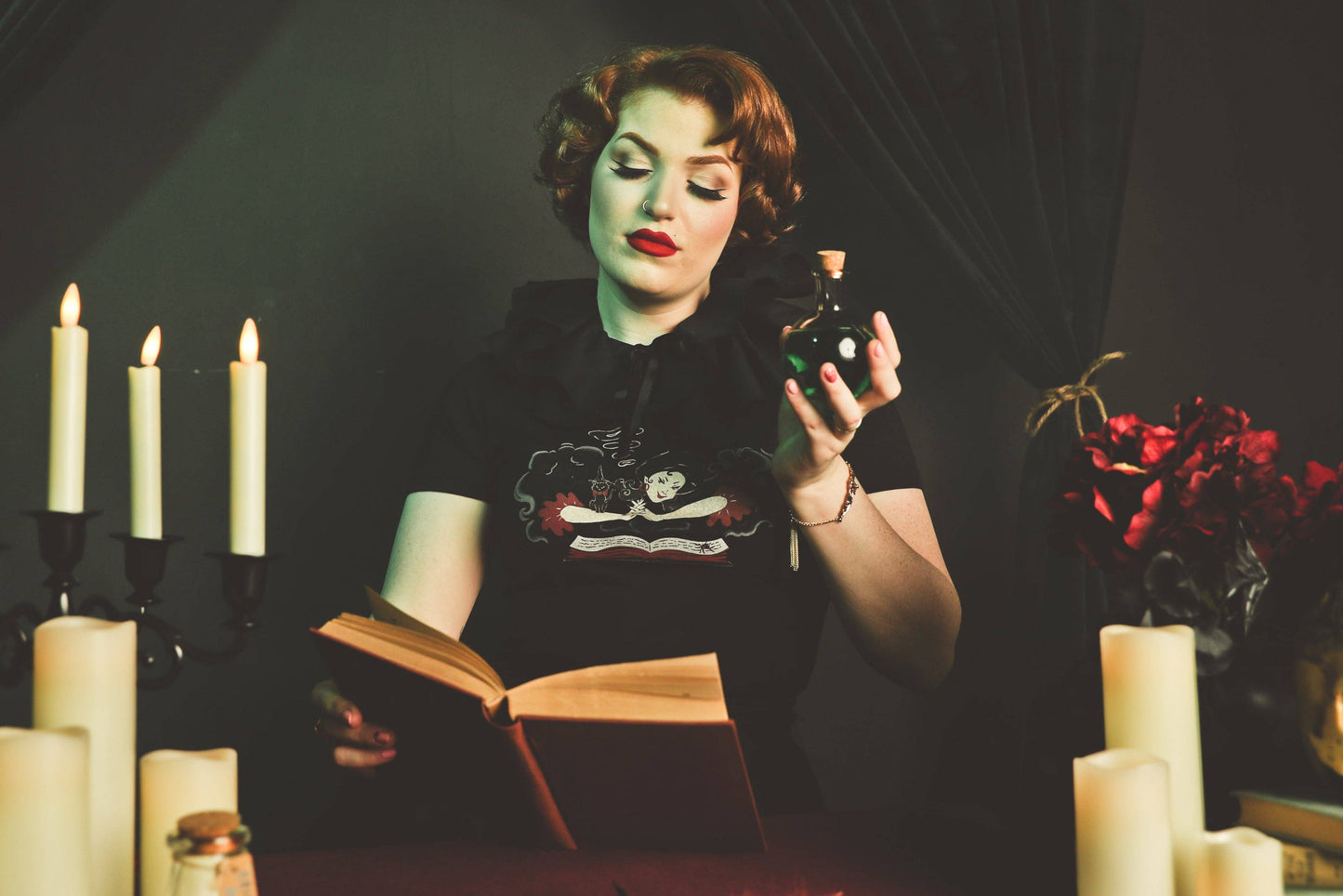 Witch Bible Fitted Tee in Black - SMALL