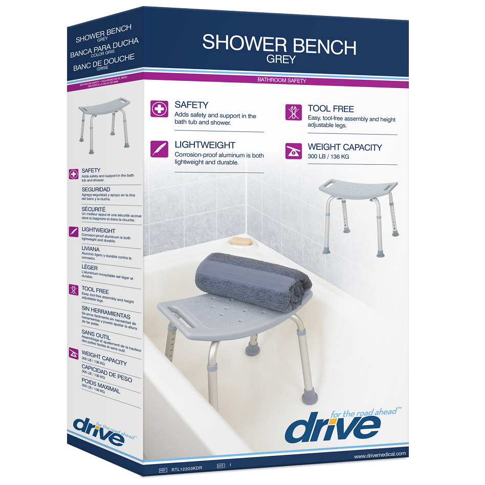 Drive Medical Bathroom Safety Shower Tub Bench Chair, Gray