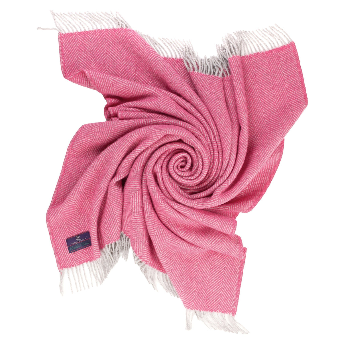 Highland Tweeds Herringbone  Pure New Wool Throw - Magenta Pink