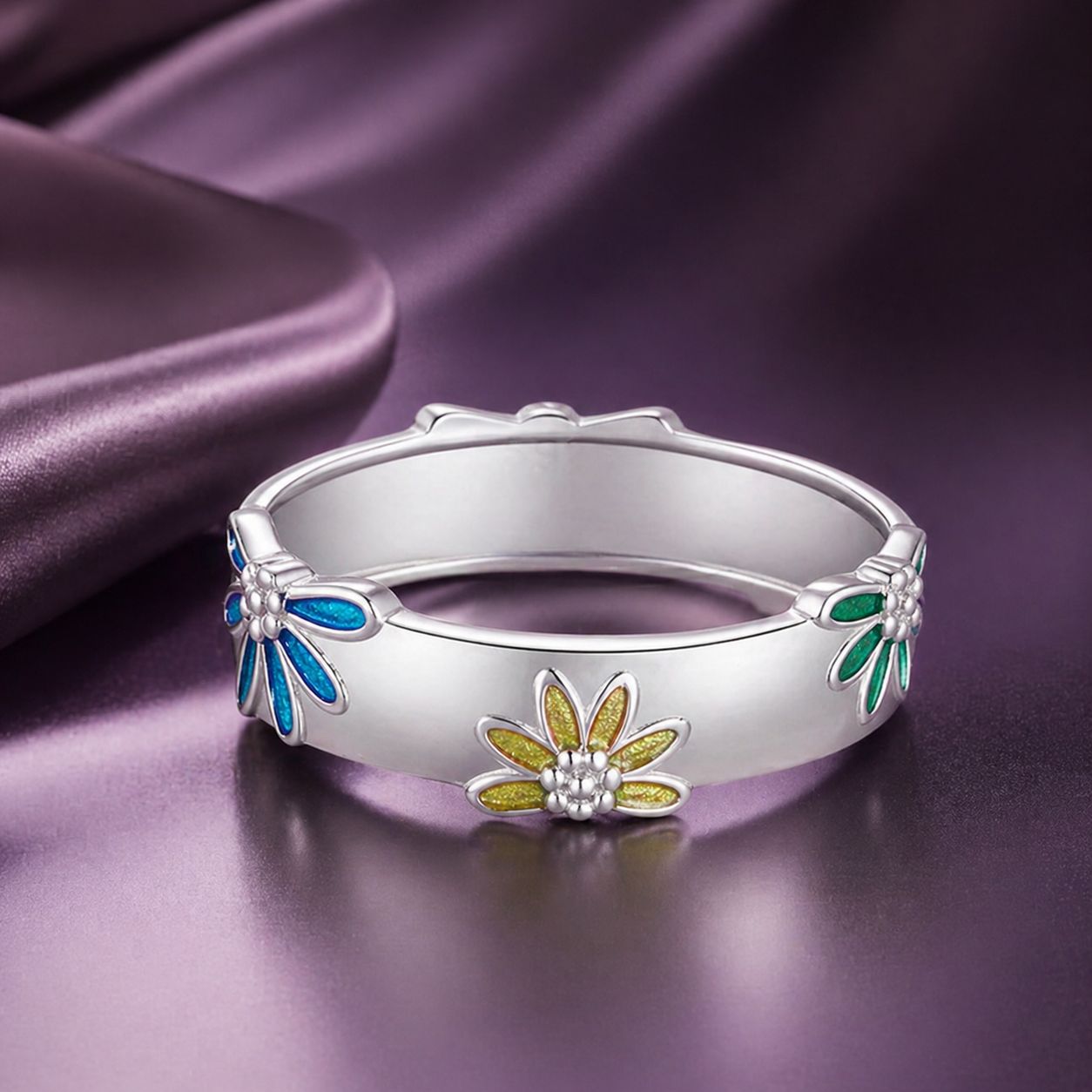 925 Sterling Silver Enamel Ring Size 6.0 for Women