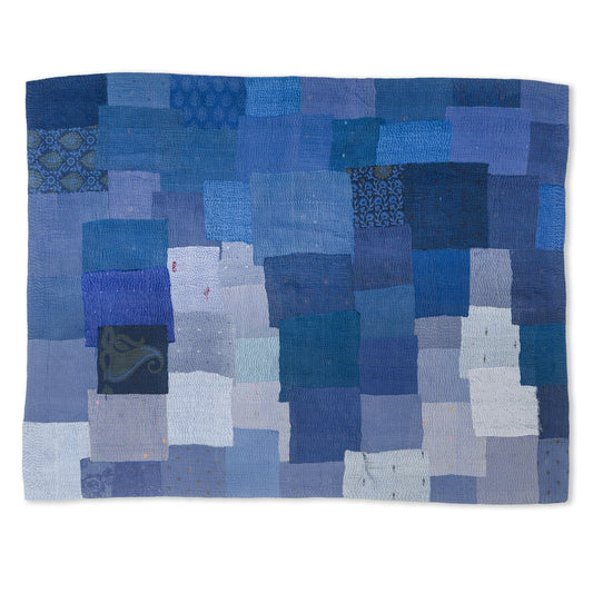 Landscape Fray Patch Vintage Kantha Throw - Navy