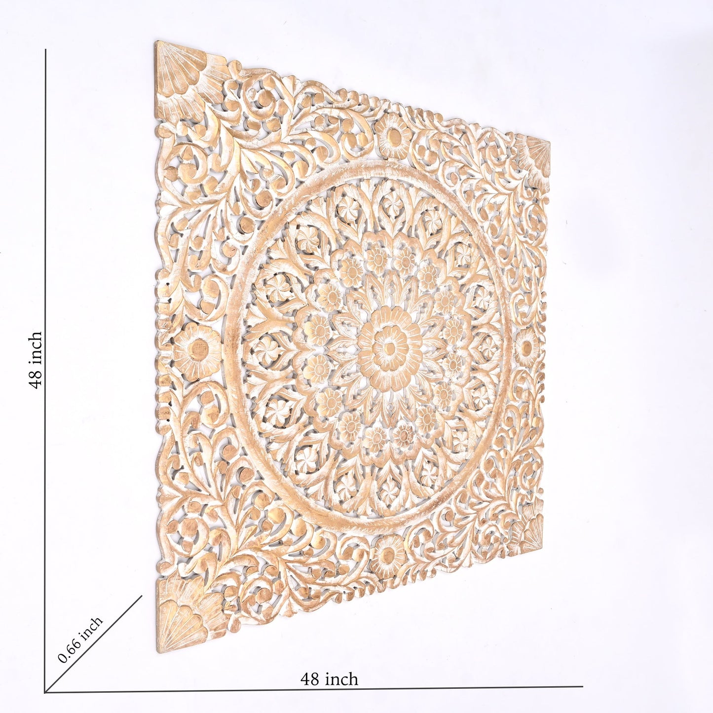Wooden Floral Hand Carved Mandala Square Wall Decor