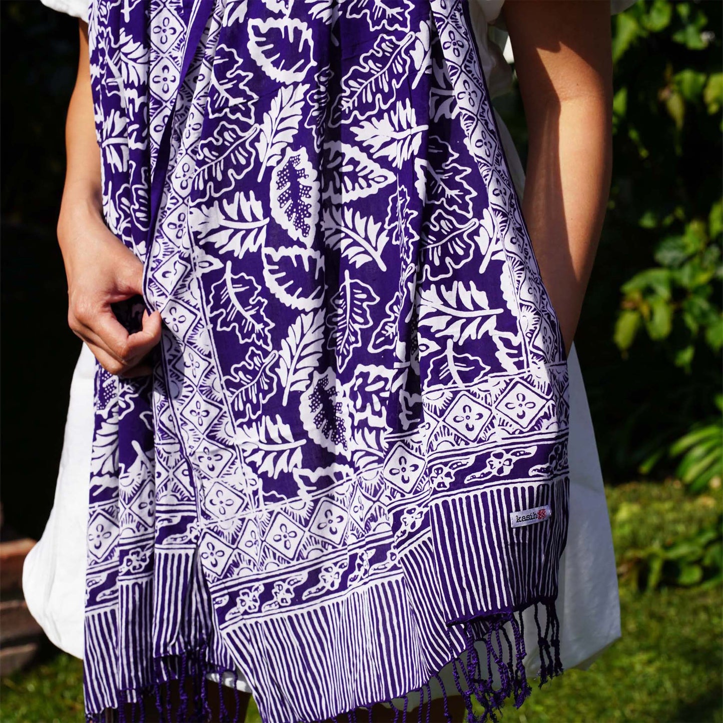 Hand Dyed Batik Scarf, 100% Cotton, Scarves, Bandana, Wrap , Blue Leaves - Osadia Concept Store