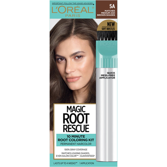 L'Oreal Paris Magic Root Rescue Permanent Haircolor Kit, Medium Ash Brown 5A, Gray Coverage