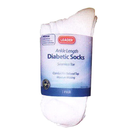 Leader Health Care Diabetic Sock Crew White Large - 1 Pair