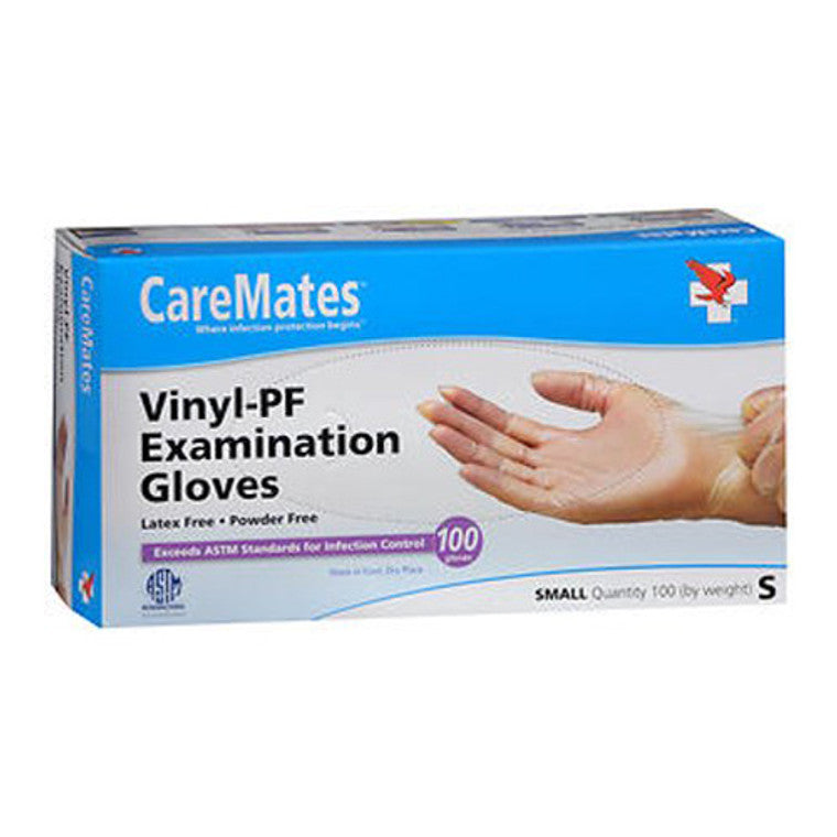 CareMates Vinyl Powder Free Exam Gloves, Small