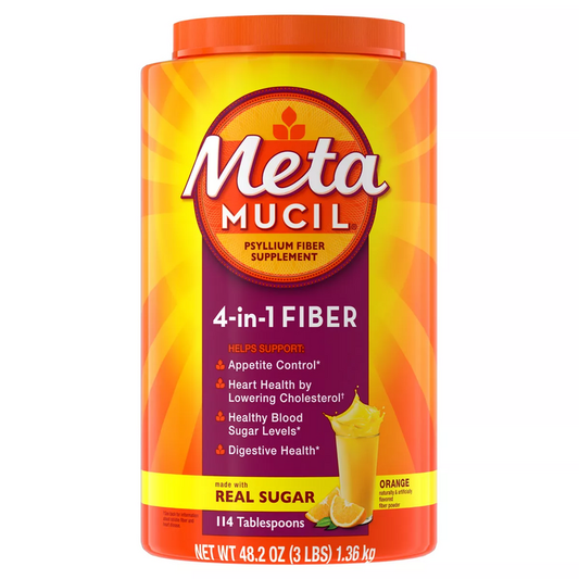 Metamucil Psyllium Fiber Supplement By Meta Orange Smooth Sugar Powder 114 Doses, 48.2 Ounce