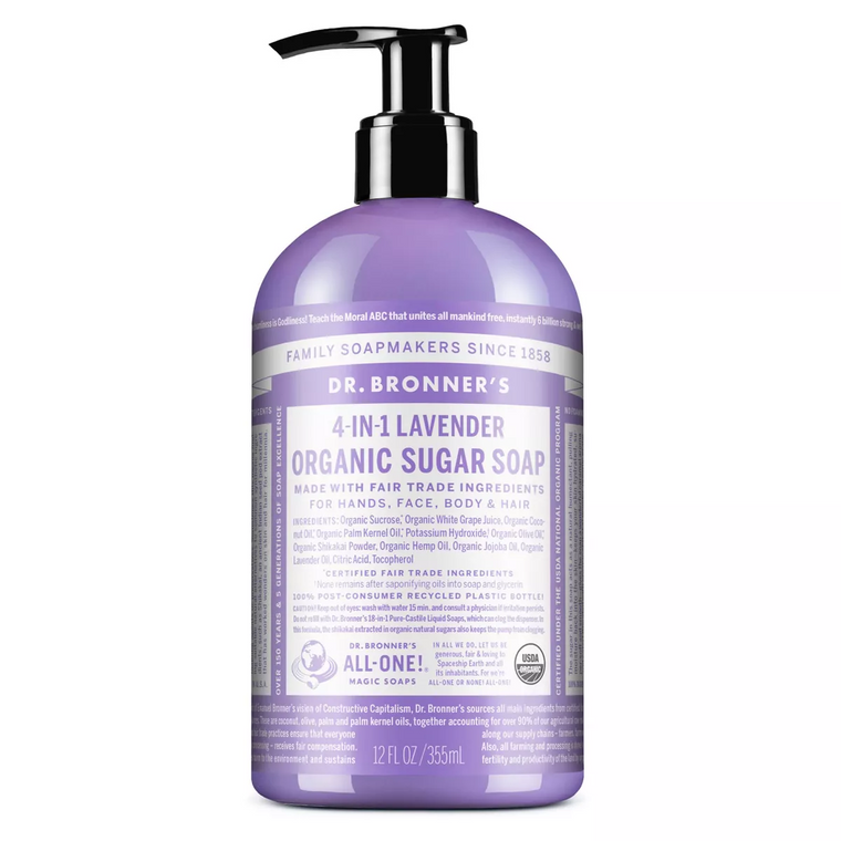 Dr Bronner's Sugar Soap, Organic, 4 In 1, Lavender 12 Fl Oz