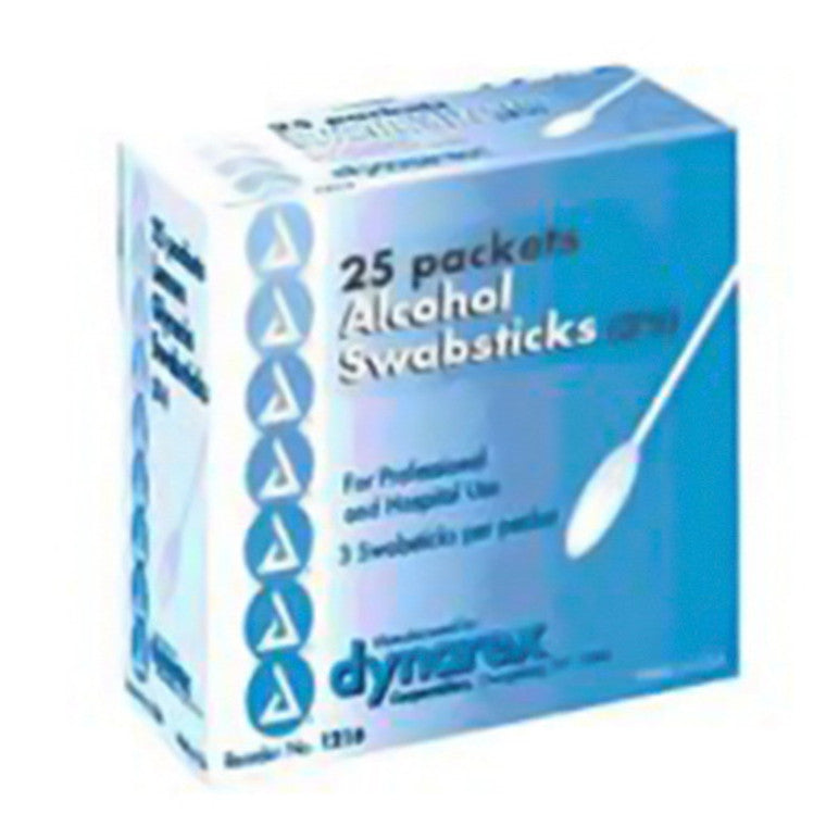 Dynarex Alcohol Swabsticks, Medical-Grade And Sanitizing, 3 Swabsticks Per Packet, Box Of 25 Packets
