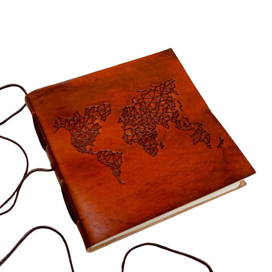 World Map 7x7 Artist Handmade Leather Journal
