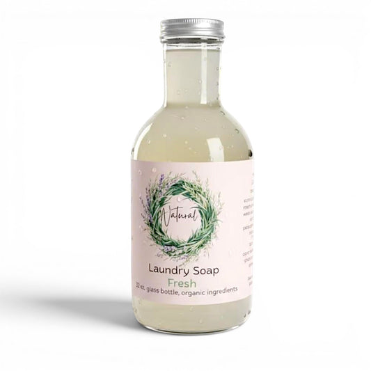 Organic Castile Laundry Soap, HE Safe, Non-Toxic, Zero Waste (32 oz Glass Bottle)