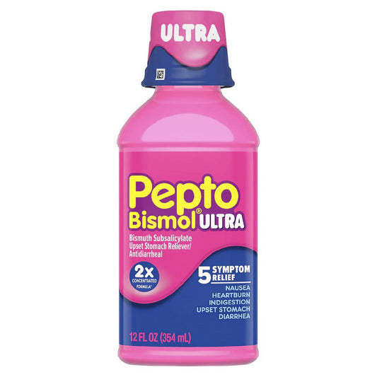 Pepto Bismol Upset Stomach Reliever/Antidiarrheal, 5 Symptom Relief 12 Fl Oz