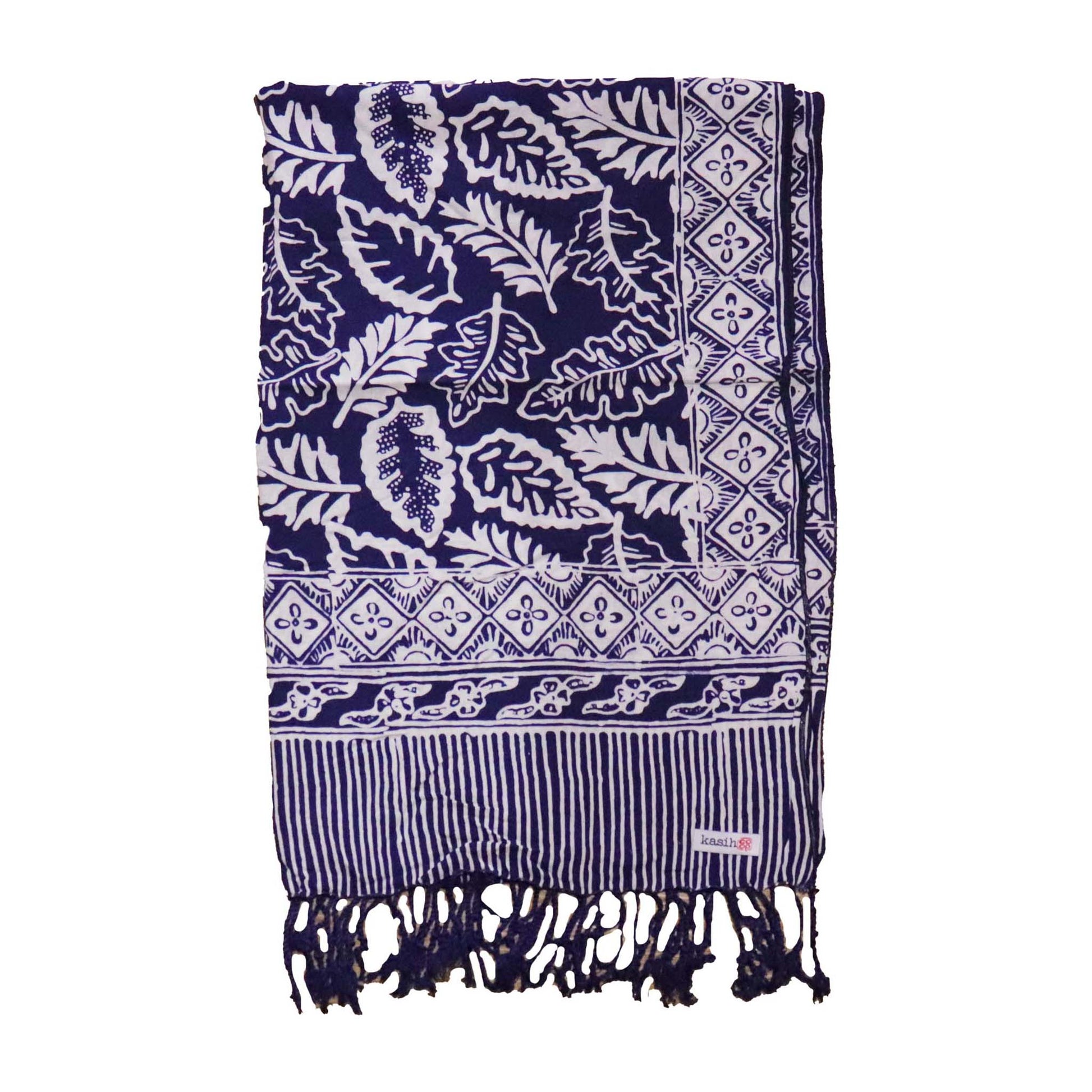 Hand Dyed Batik Scarf, 100% Cotton, Scarves, Bandana, Wrap , Blue Leaves - Osadia Concept Store