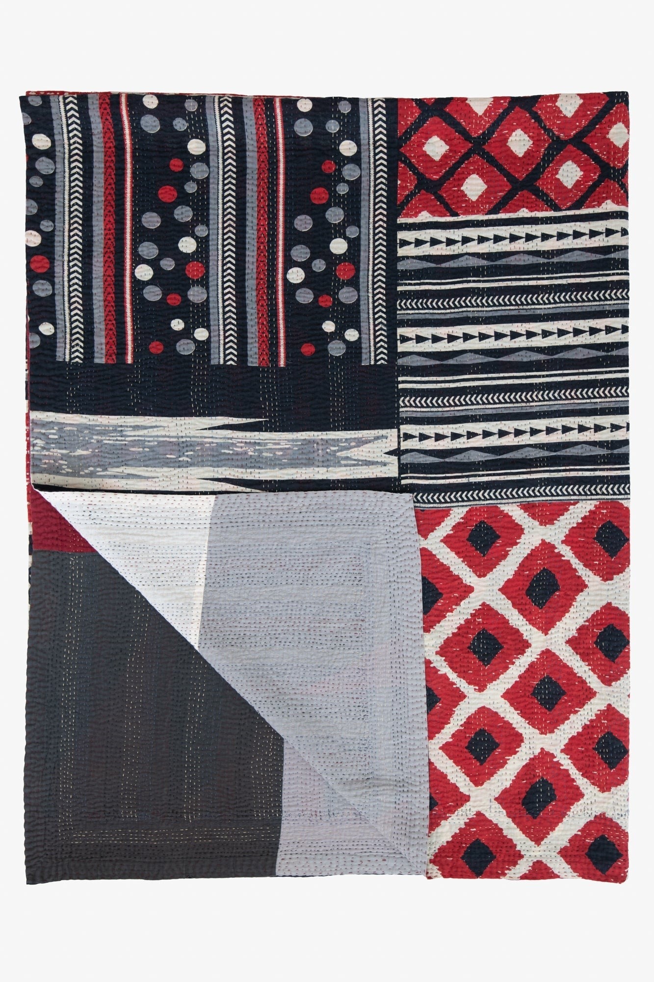 Monotone Ikat  Vintage Kantha Throw - Monotone Red