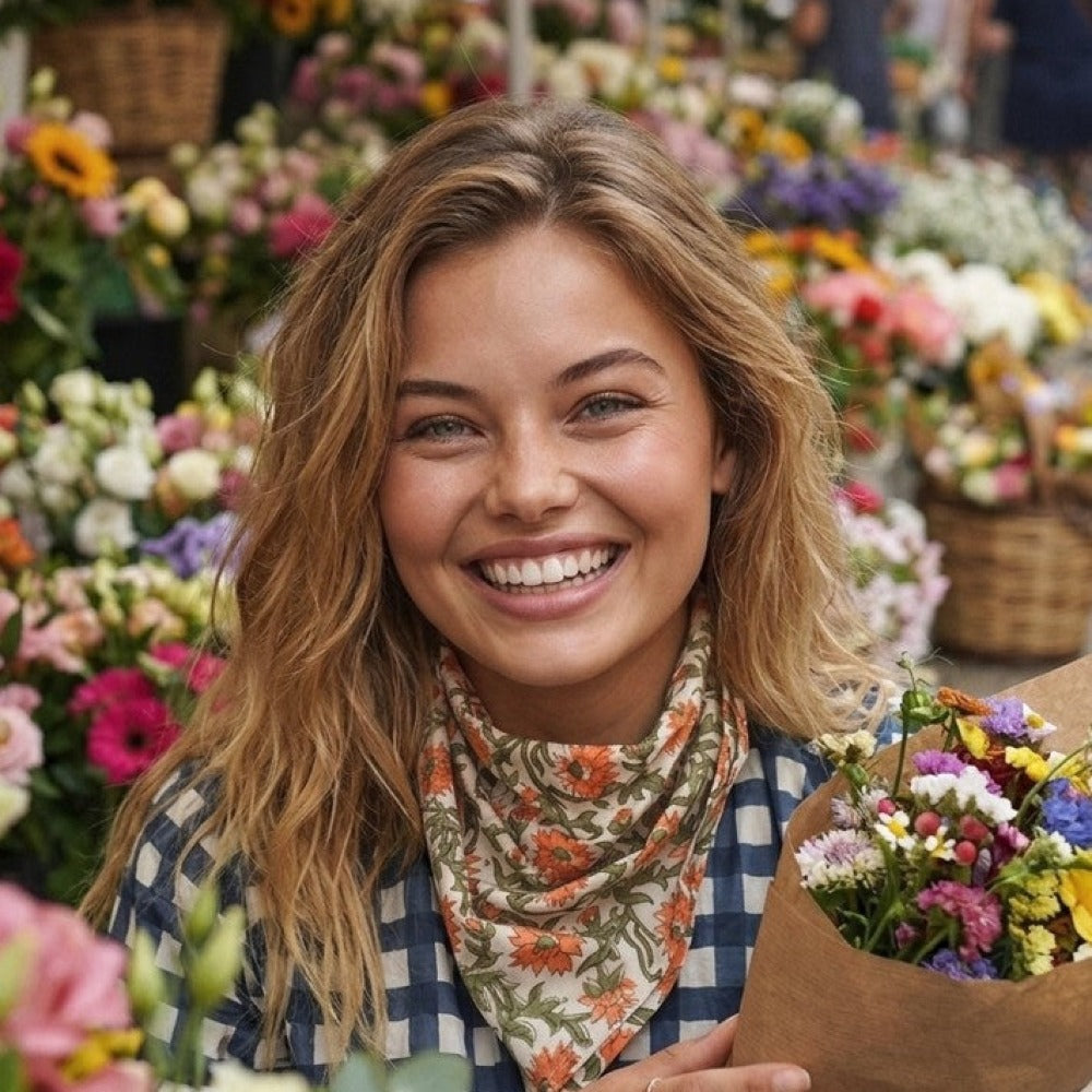 Bandana Scarf - Darlington Floral Papaya Square