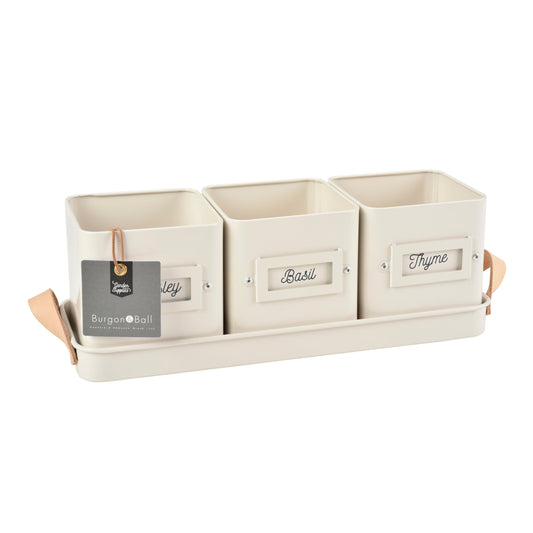 Burgon & Ball® 3 Herb Pots with Leather Handled Tray, Stone