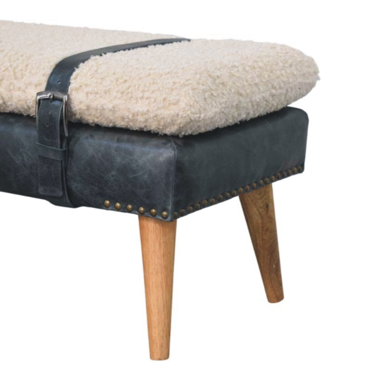 Boucle x Leather Upholstered Bench