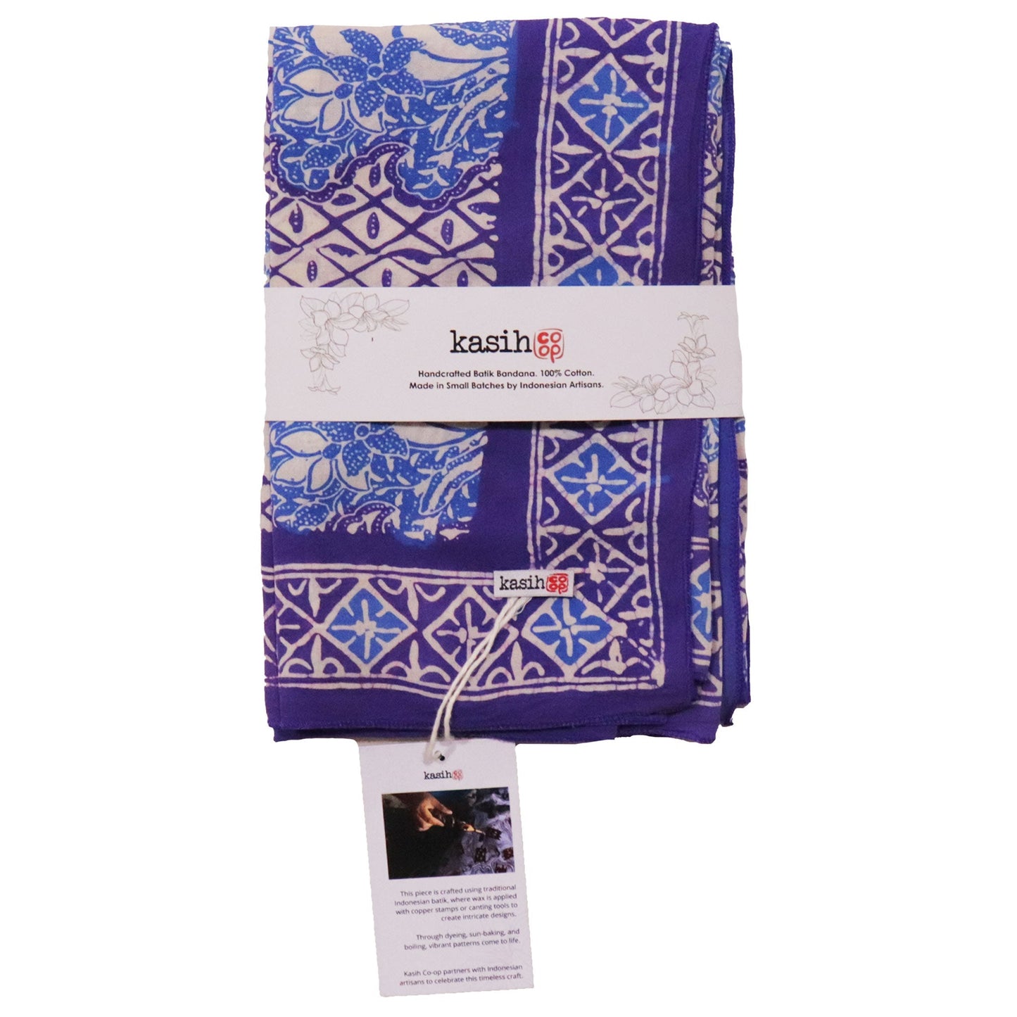 Large 39" Hand Dyed Batik Bandana, Soft Lightweight Cotton, Vines in Navy Blue