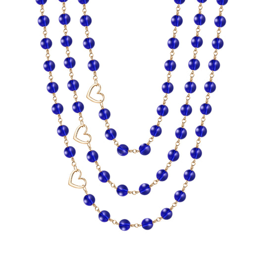 Azule Blue Glass Bead Triple Layer Necklace | Magnetic Clasp