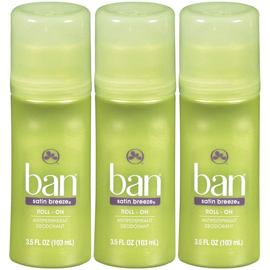 Ban Roll-On Antiperspirant Deodorant, Satin Breeze - 3.5 Oz