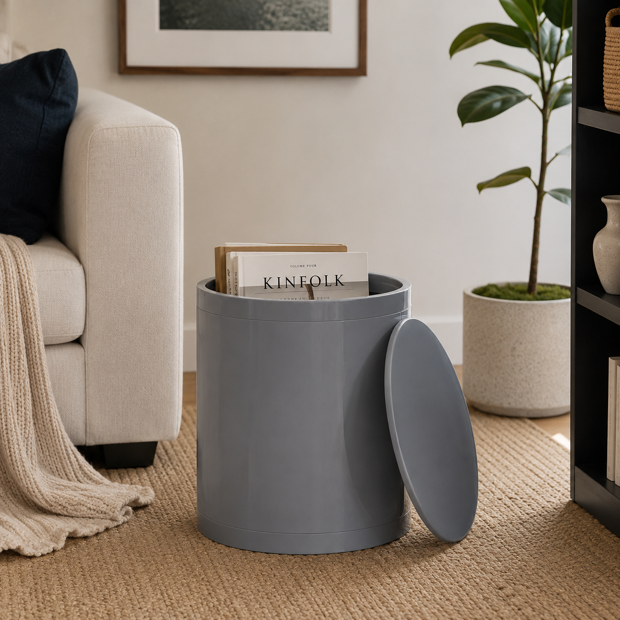 Otto Storage Stool | Round Plastic Storage Ottoman Solid