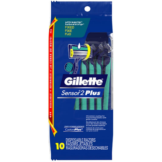 Gillette Sensor2 Plus Men's Disposable Razors, 10 Ct
