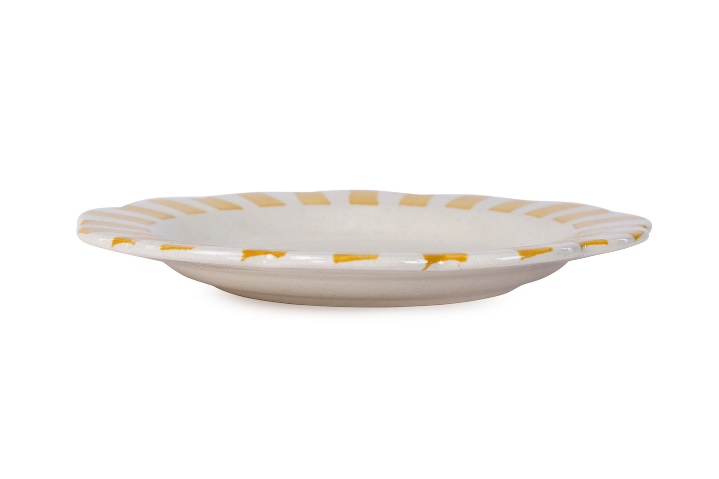 Ceramic Stripe Dinner Plate, Yellow - 10 x 10 x 1.25 Inches ( Set of 4 )