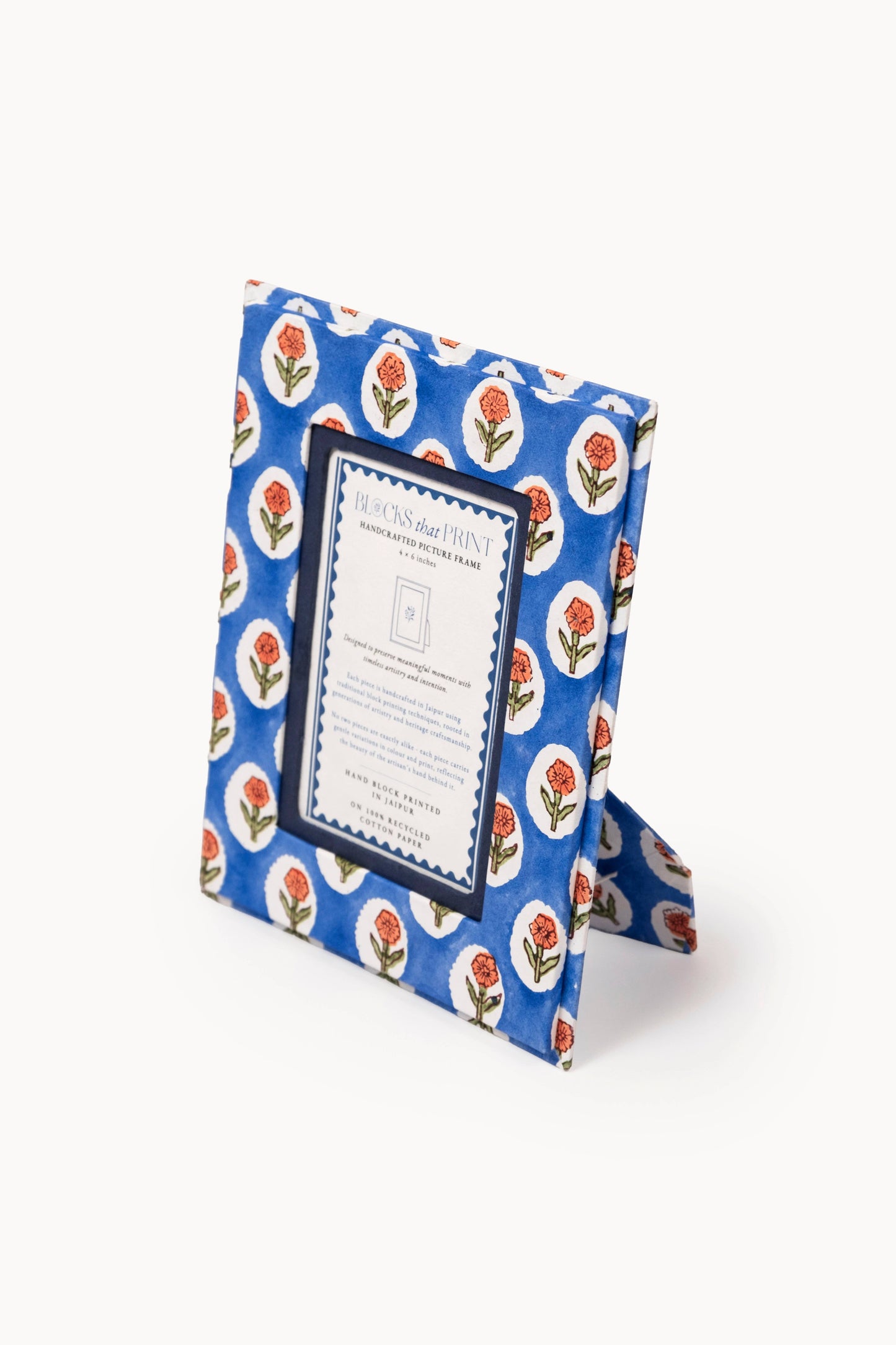 Medium Block Print Photo Frame (4 x 6) - Cobalt Marigold