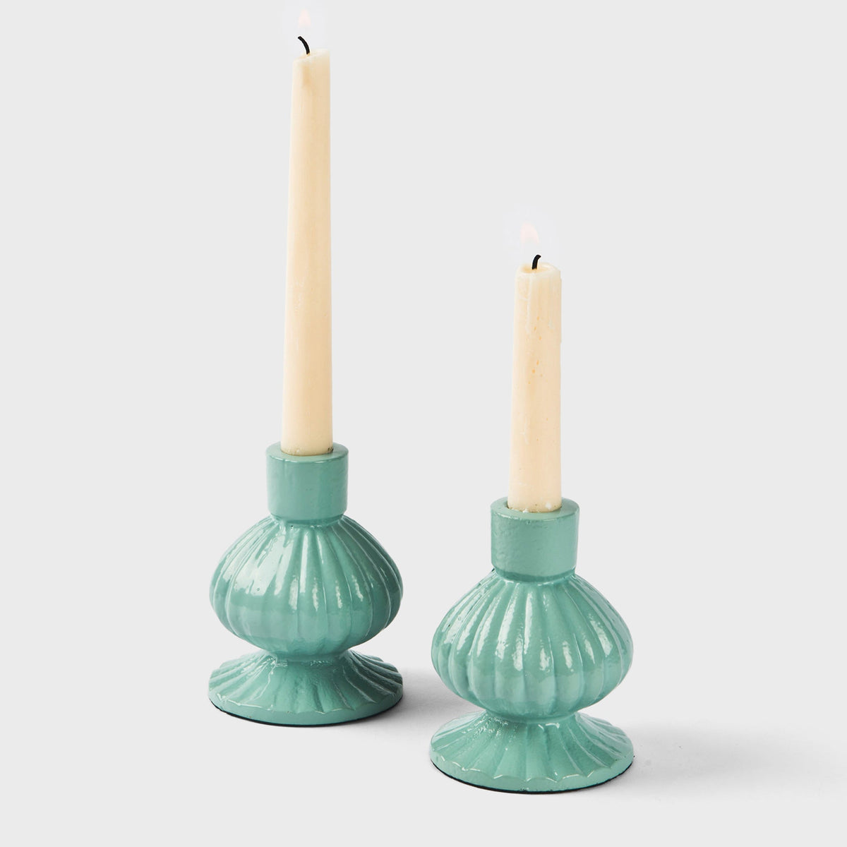 S/2 Sculpted Aluminum White Candlesticks
