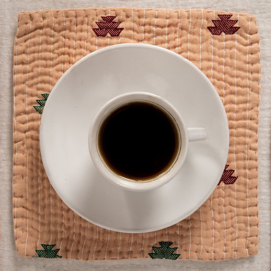 Mosaic Fray Patch  vintage Kantha Coaster - Shallot (Set of 2)