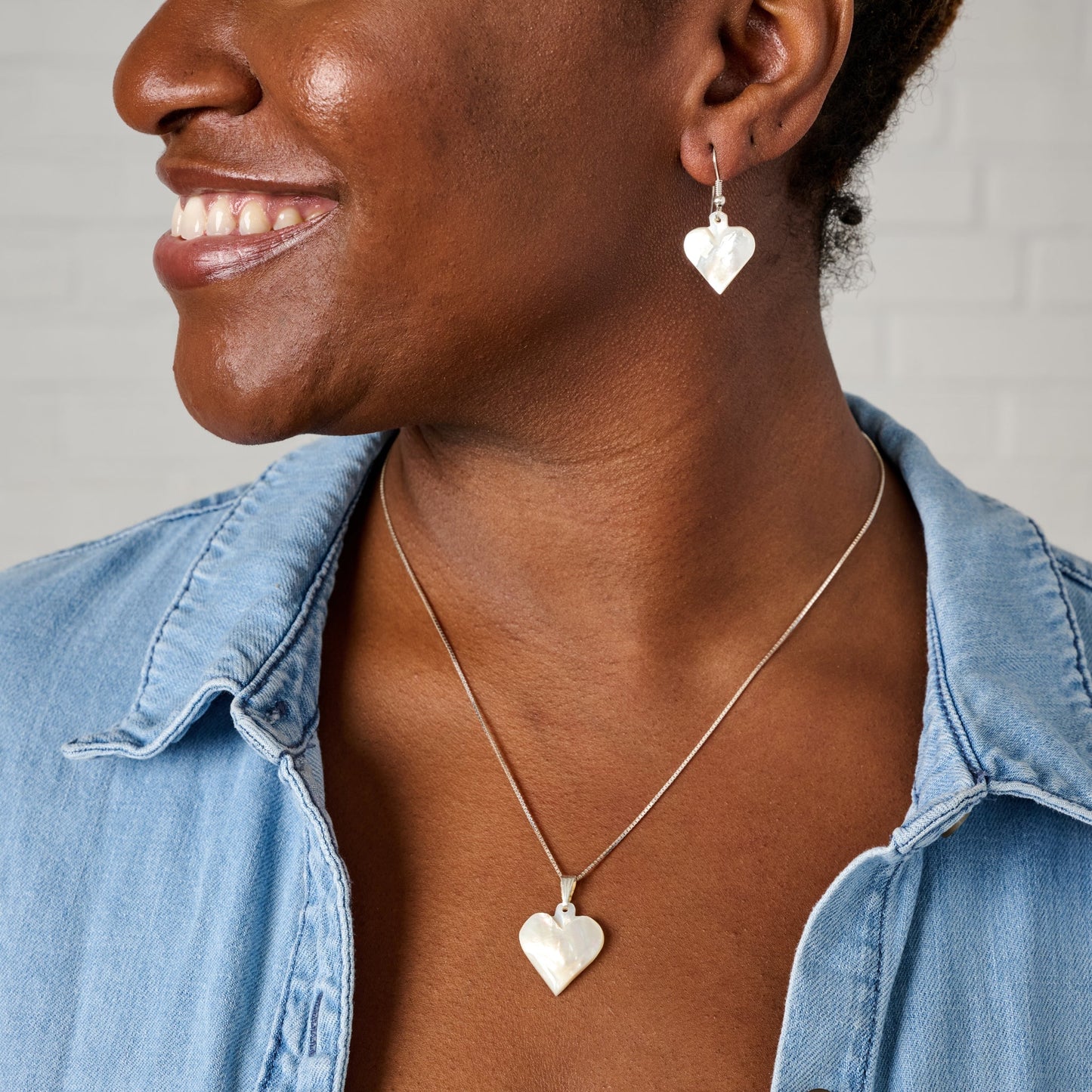 Mother of Pearl Heart Drop Earrings
