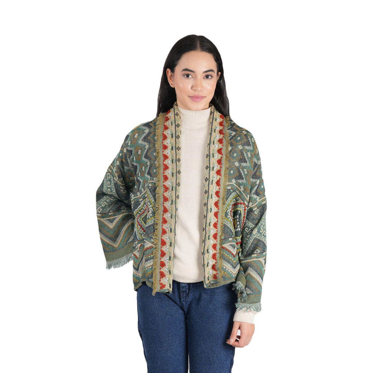 Geometric Kimono Jacket – Olive Gold