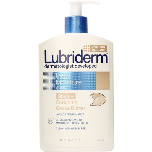 Lubriderm Daily Moisture Body Lotion With Shea + Enriching Cocoa Butter For Dry Skin, Clean, Non-Greasy And Dermatologist Developed Brand, 16 Fl. Oz