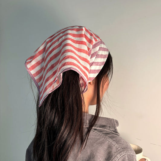 Handcrafted Cotton Square scarf | Bandana | Purple and Red Stripes