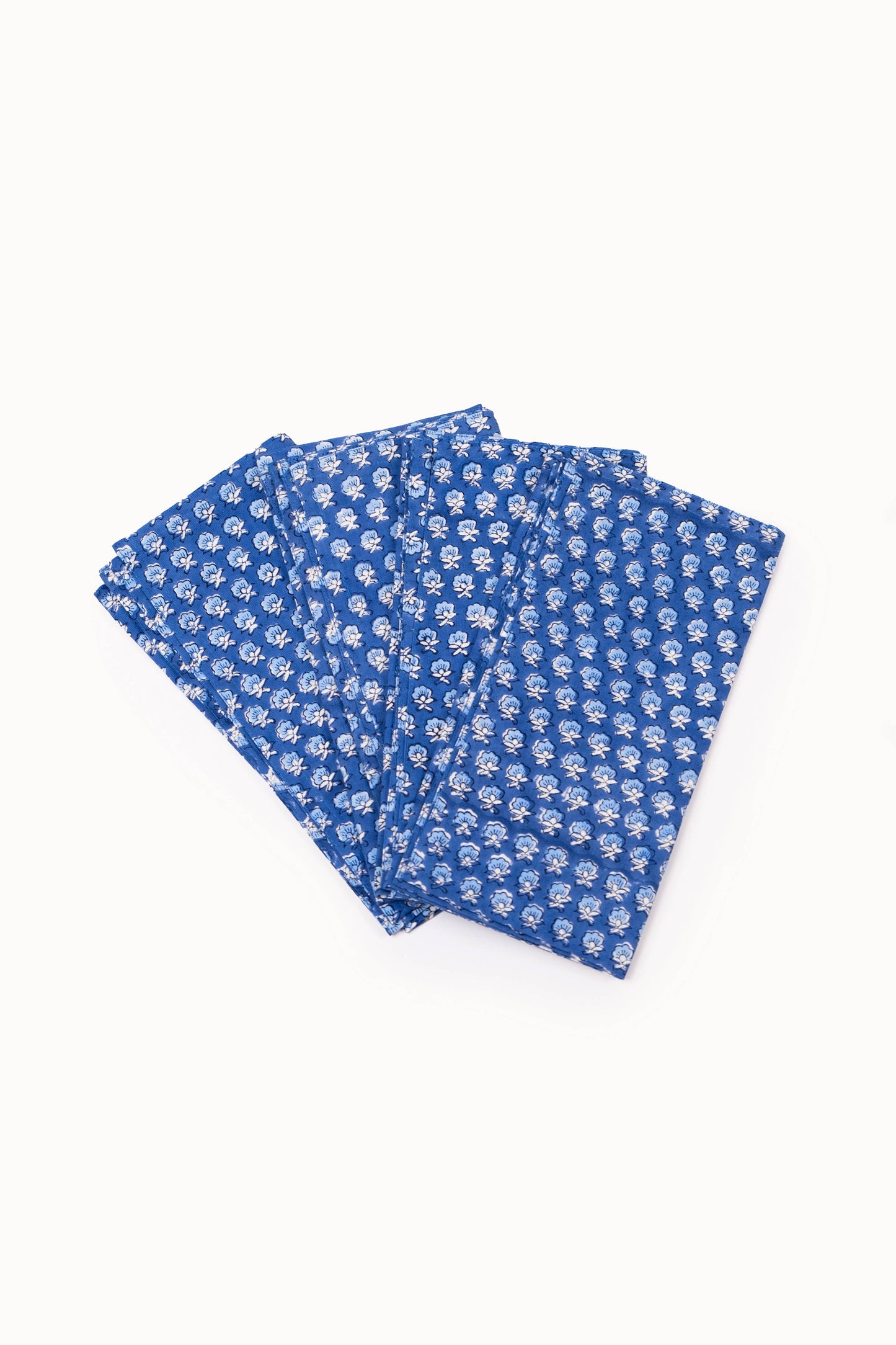 Parijat Blue Floral Large Buti Block Print Napkins (Set of 4)