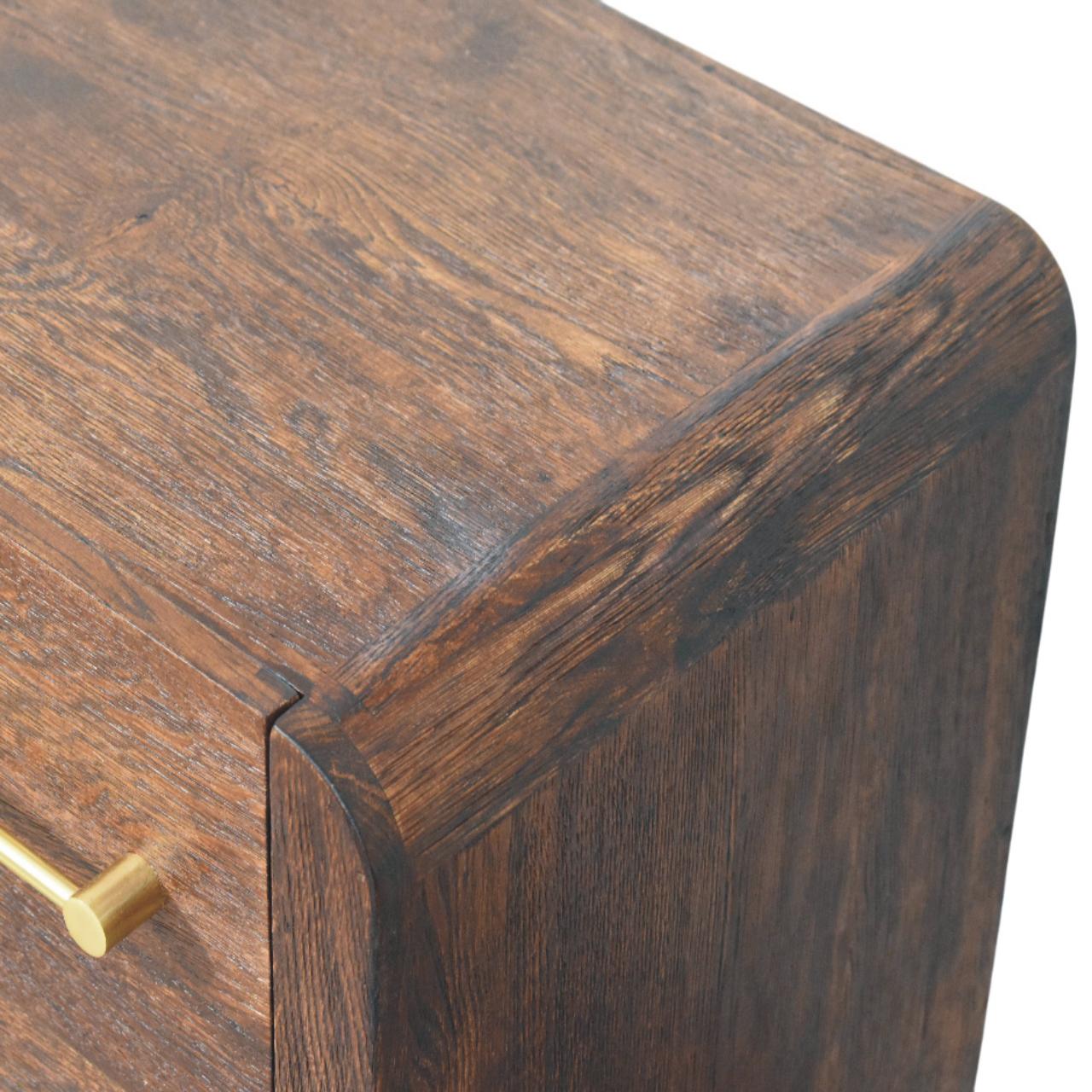 Solid Wood Copenhagen 2-Drawer Nightstand in Smoked Oak,Brown