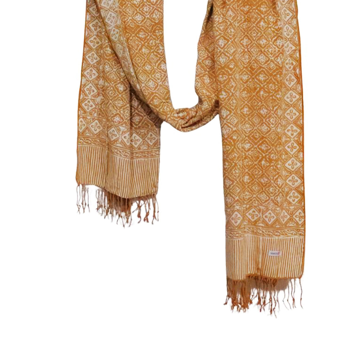 Handmade Batik Scarf, Soft Cotton, Frangipani, Kamboja, Yellow, Brown, Cream, Fall, Autumn