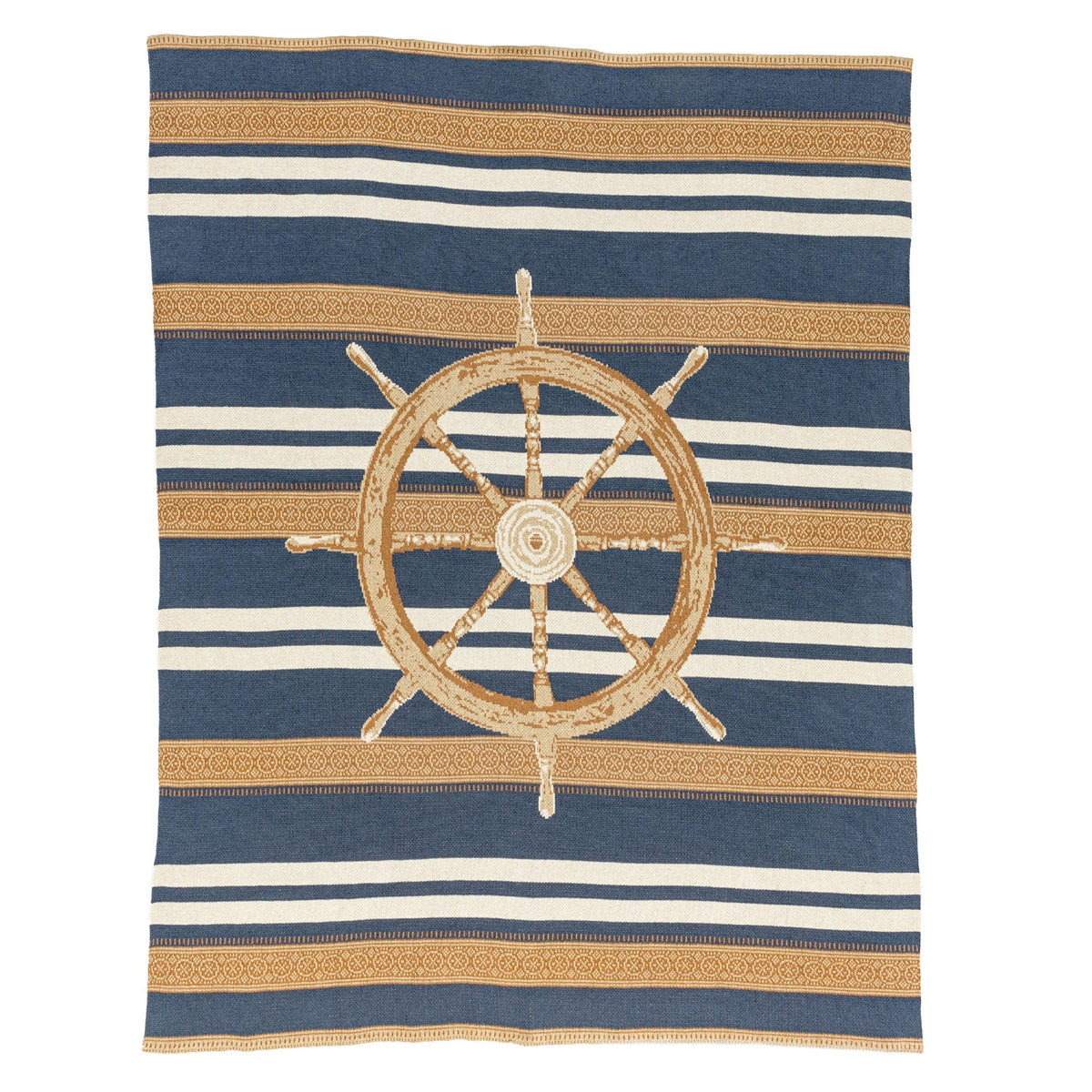 Nautical Captain's Wheel - Cotton Sustainable Knit Traditional Throw Blanket