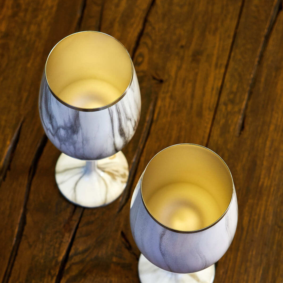 Stainless Steel Stemmed Wine Glass, Set of 2 - Marble