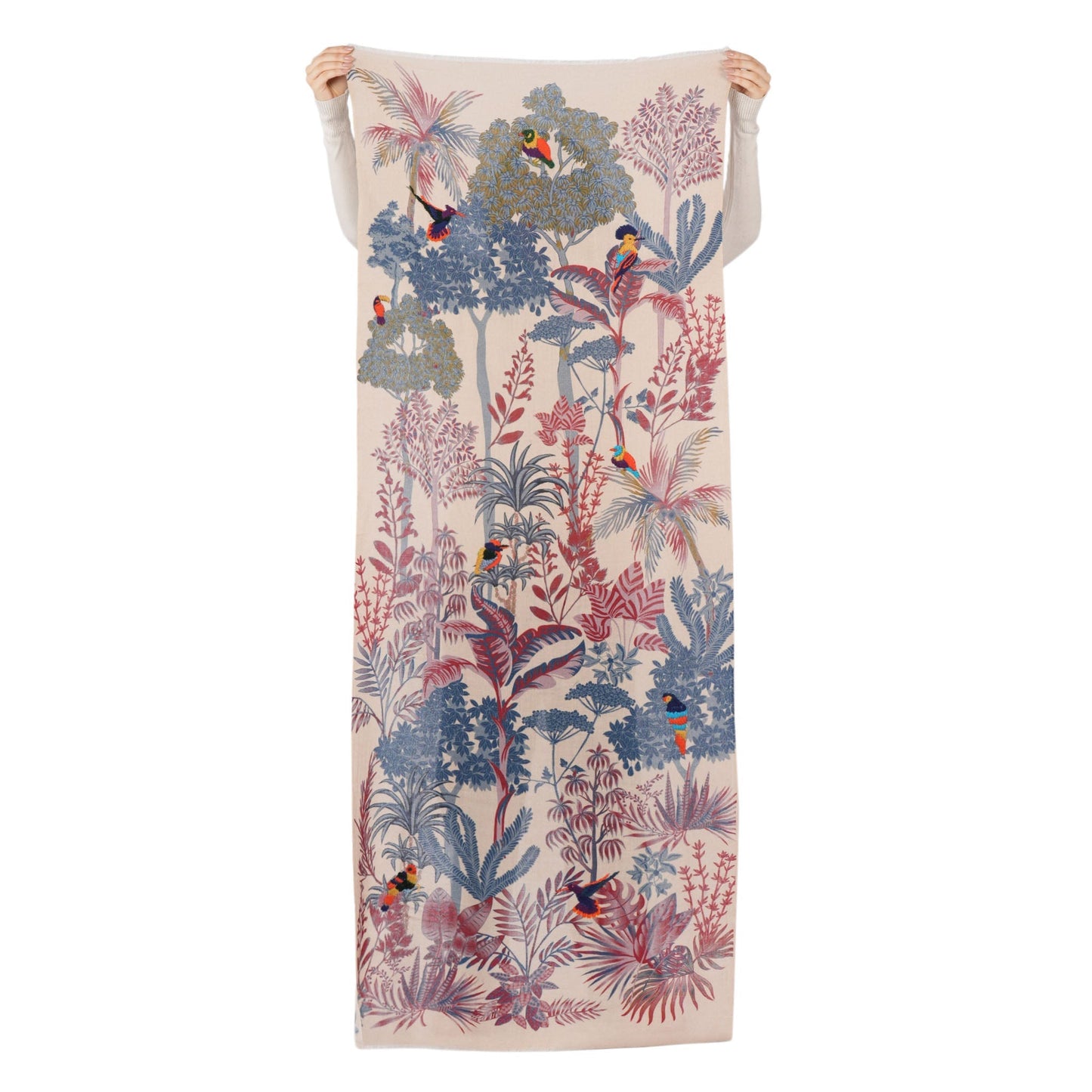 Woodland Embroidered Wool Scarf - Vanilla