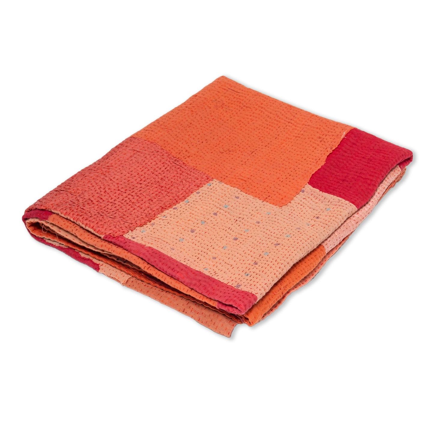 Mosaic Fray Patch Vintage Kantha Throw - Carrots