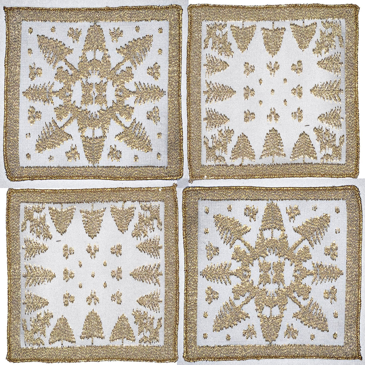 S/4 Scottish White Leno Gauze Cocktail Napkins - Gold Lurex